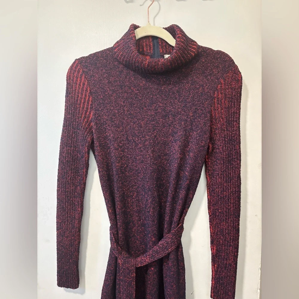 Vintage FRANCESCA For DAMON Red Black Turtleneck L/S Tassel Tie Belt Dress Sz 10